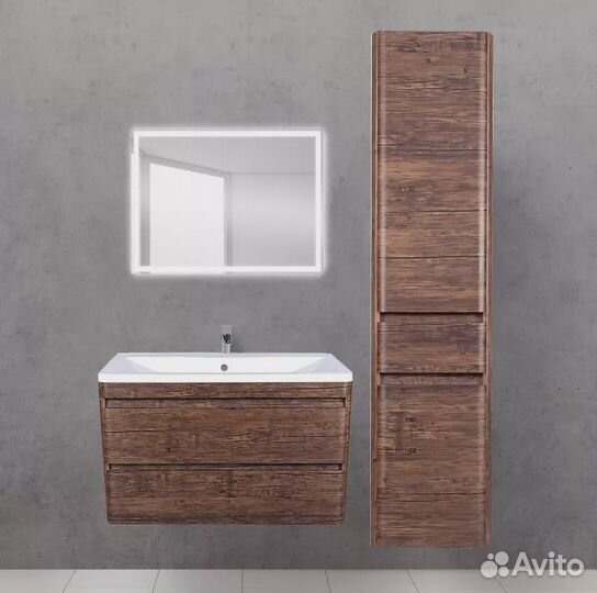 Тумба с раковиной Style Line Атлантика 80 Люкс Plus, подвесная, старое дерево