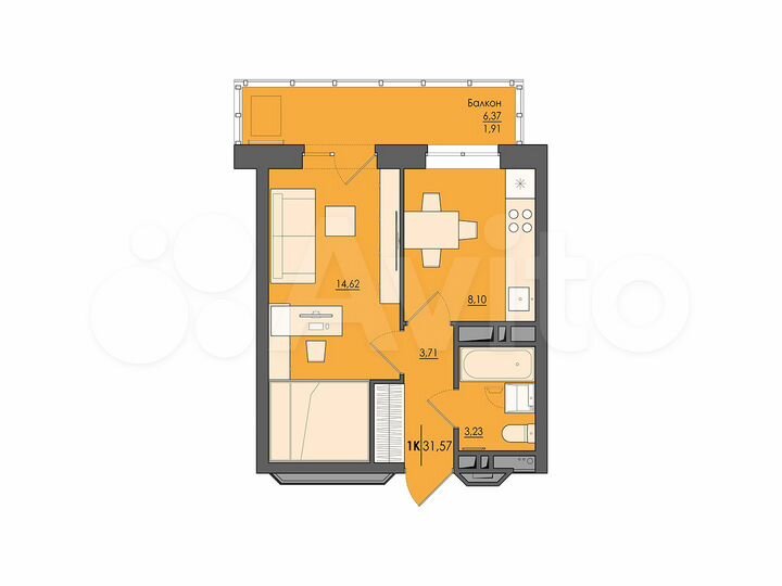 1-к. квартира, 31,6 м², 20/20 эт.