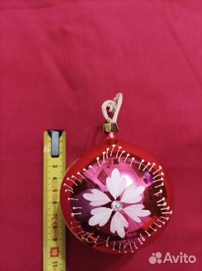 Елочные игрушки шары СССР, 2 штуки фуксия красный