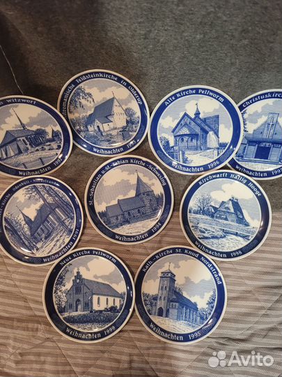 Тарелки голубые,рождественский фарфор