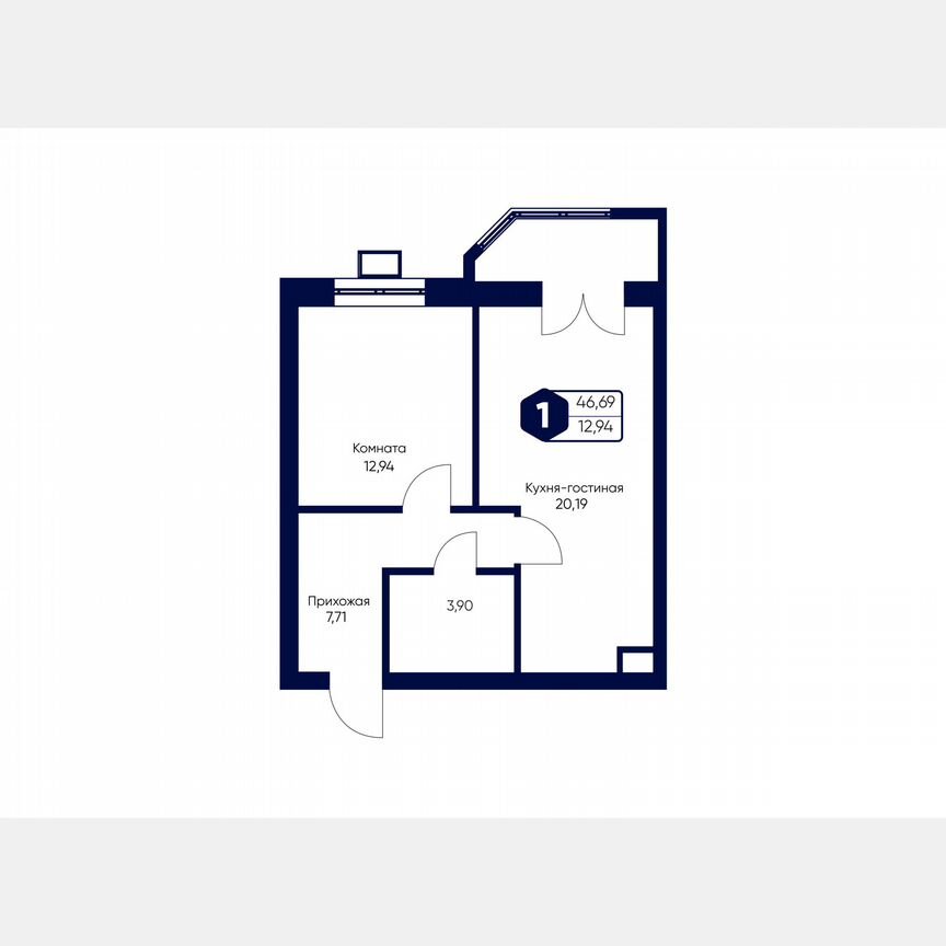 1-к. квартира, 46,7 м², 5/5 эт.