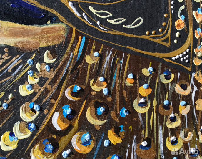 Картина текстурная Павлин и дерево золотая поталь