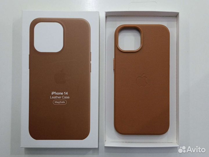 Кожаный чехол на iPhone 14 Коричневого цвета