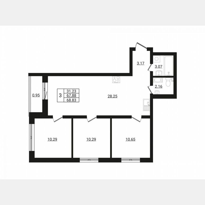 3-к. квартира, 69,7 м², 2/8 эт.