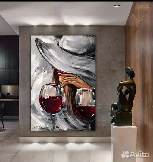 Картина маслом девушка с бокалом вина