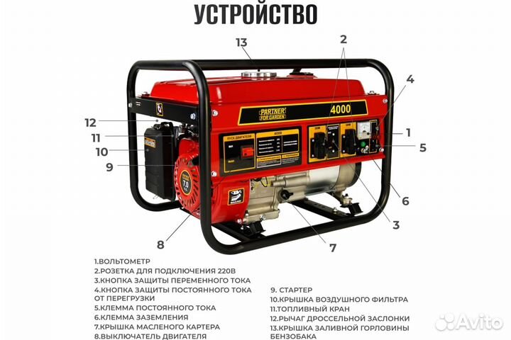 Электрический бензиновый генератор partner FOR gar