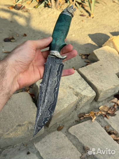Нож волк из дамасской стали