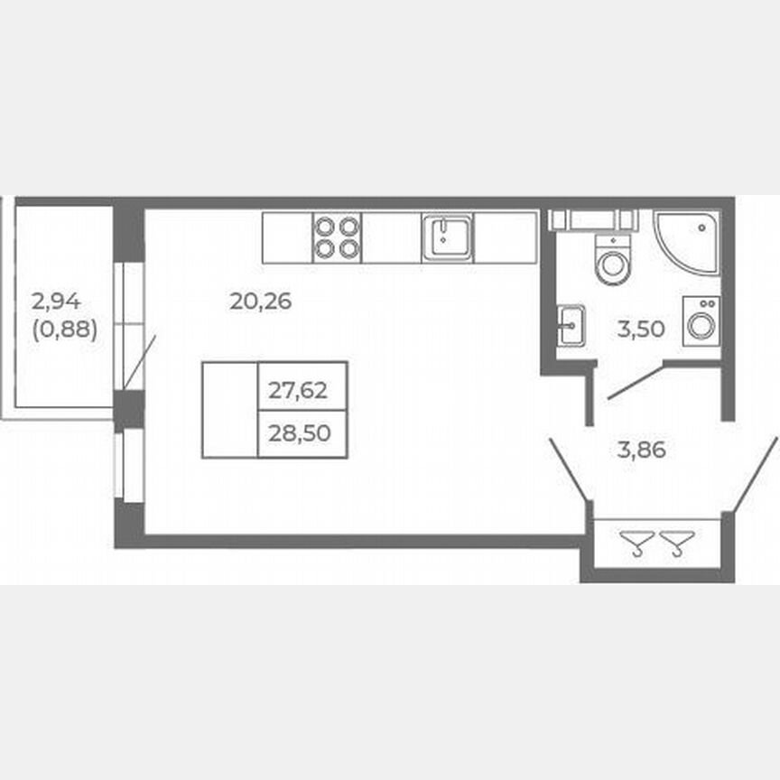 Квартира-студия, 27,6 м², 3/4 эт.