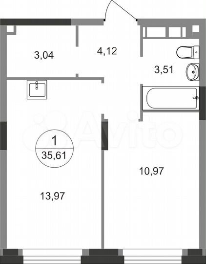 1-к. квартира, 35,6 м², 8/22 эт.