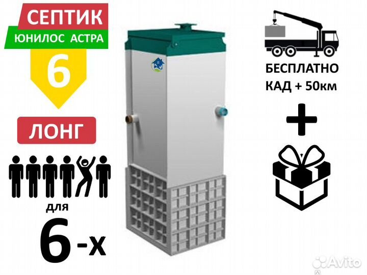 Септик Юнилос Астра 6 лонг самотечная с доставкой