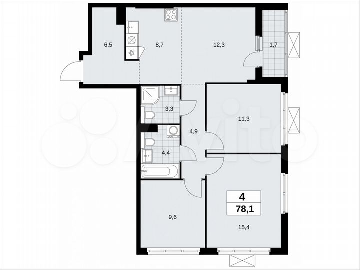 4-к. квартира, 78,1 м², 17/19 эт.