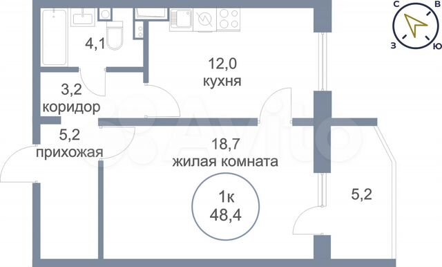 1-к. квартира, 48,4 м², 12/17 эт.