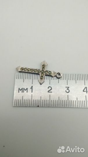 3232 Подвес Крест винтажный металл марказиты