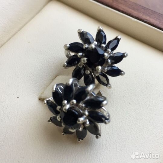 Серебряные серьги 925 с сапфирами