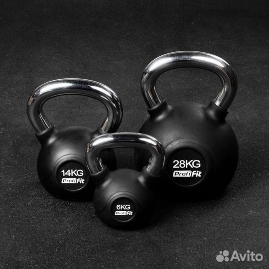 Гиря 28 кг обрезиненная с хромированной ручкой