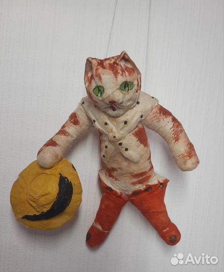 Елочная игрушка СССР ватная Кот в сапогах 1930-40г