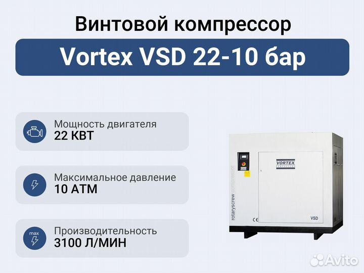 Винтовой компрессор Vortex VSD 22-10 бар