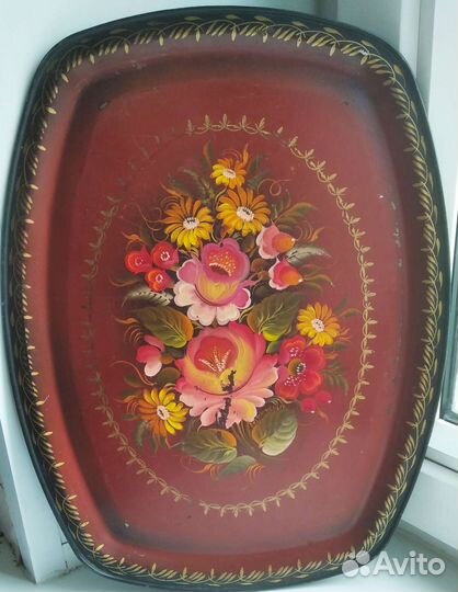 Винтажный расписной поднос