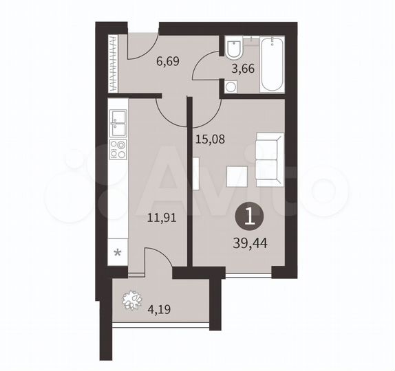 1-к. квартира, 40 м², 1/10 эт.