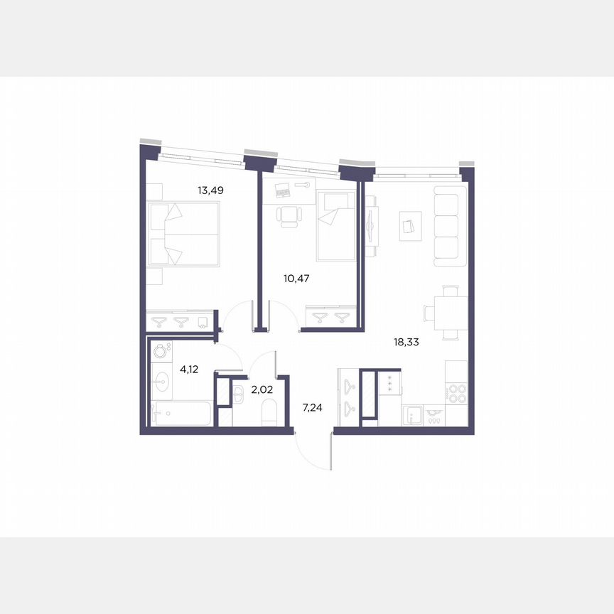 2-к. квартира, 55,7 м², 5/10 эт.