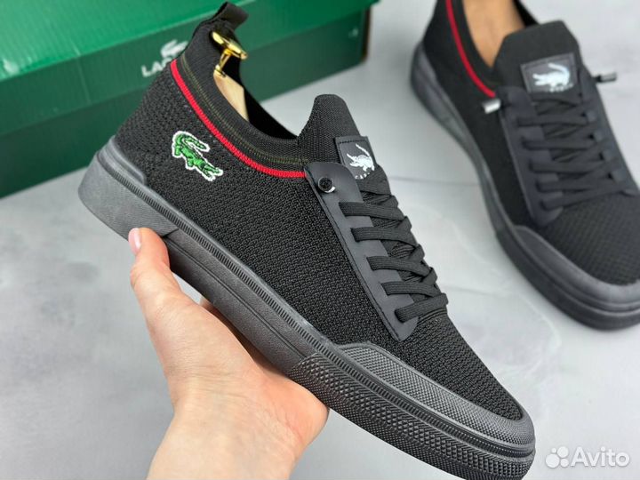 Мужские кеды Lacoste летние чёрные 2.0