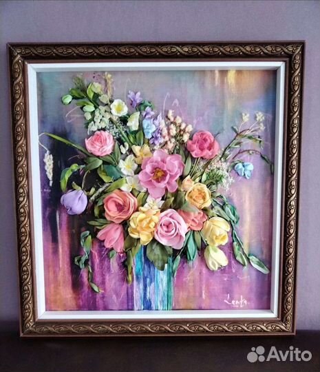 Картина вышивка лентами