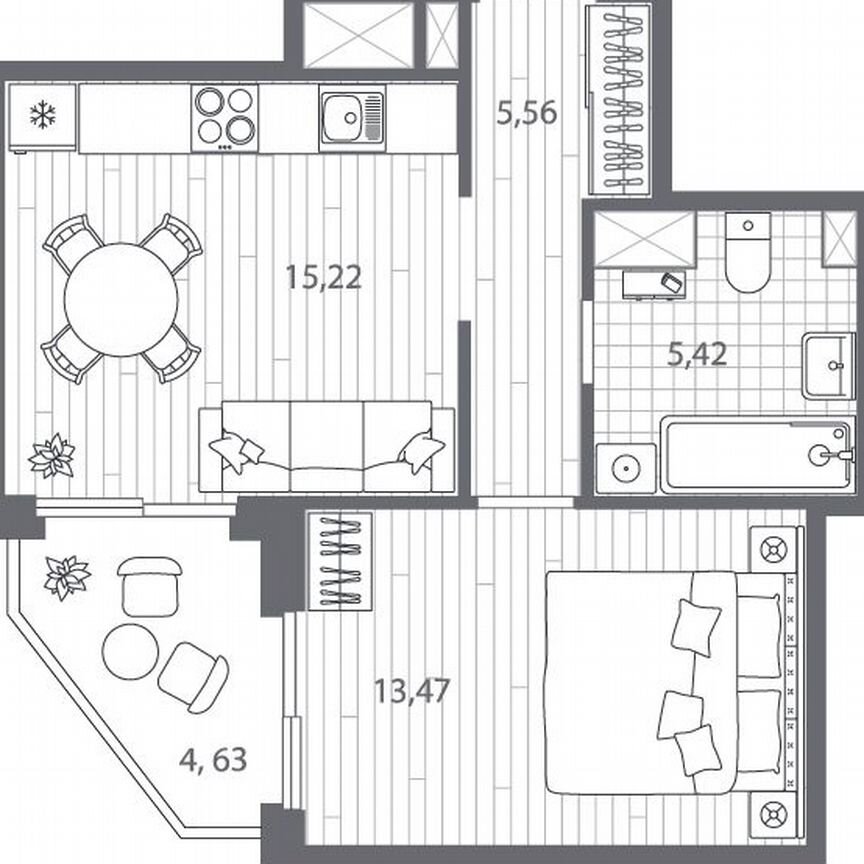 1-к. квартира, 42 м², 6/13 эт.