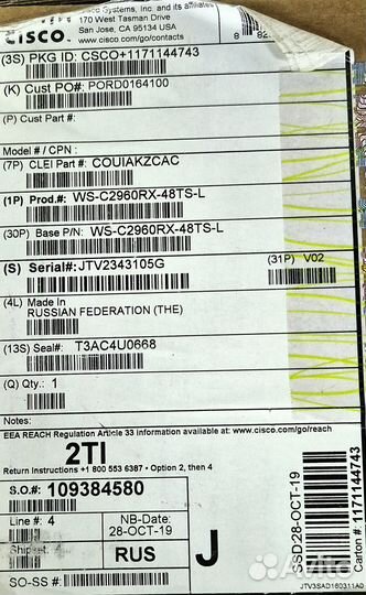 Совершенно новый коммутатор Cisco Catalyst WS-C296