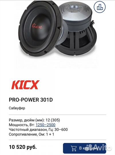 Сабвуферы kicx PRO power 301D