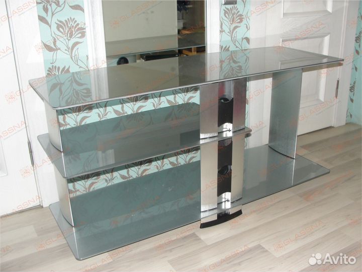 Тумба под тв, закаленное стекло металлик