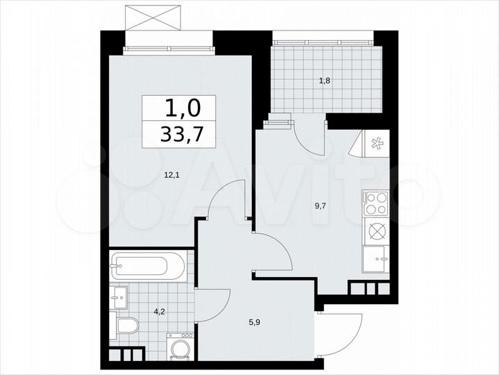 1-к. квартира, 33,7 м², 11/21 эт.
