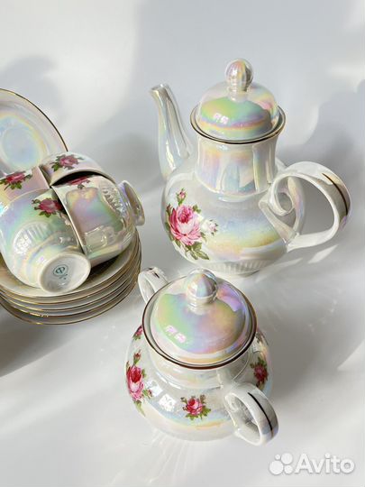 Кофейный сервиз ГДР фарфор перламутр