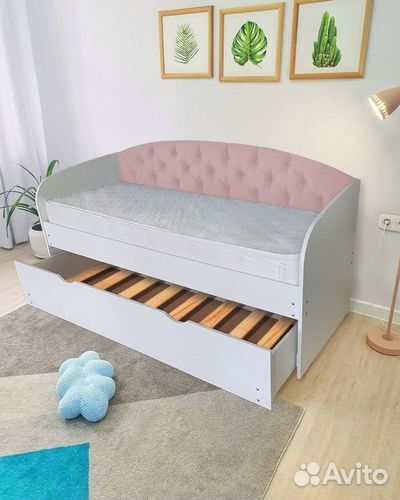 Кровать лдсп мягк спинка для малыша выкатное место