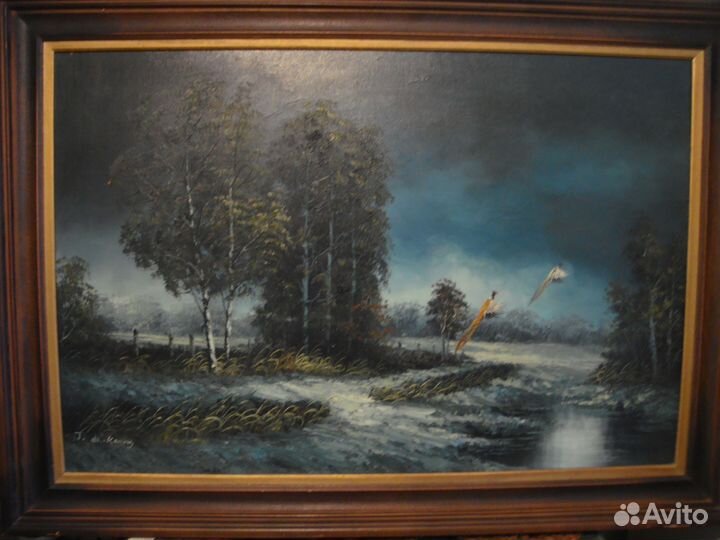 Старенькая картина пейзаж. Франция