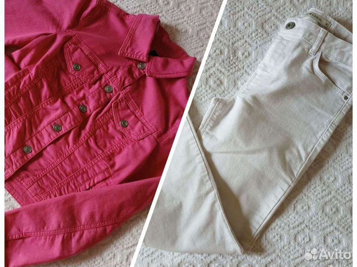 Джинсовая куртка розовая Benetton капри белые 42