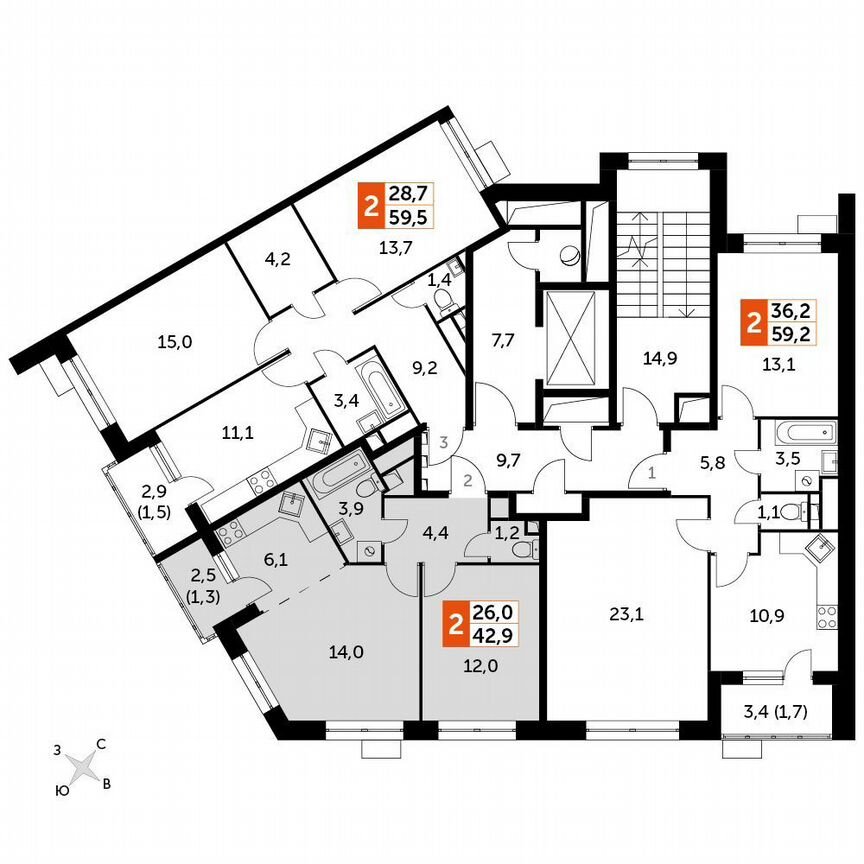 1-к. квартира, 42,9 м², 7/7 эт.