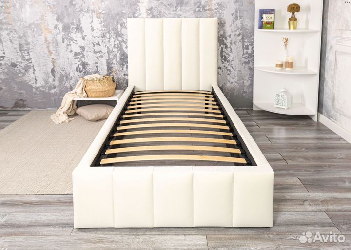 Кровать 80х200 велюр слоновая кость Богема