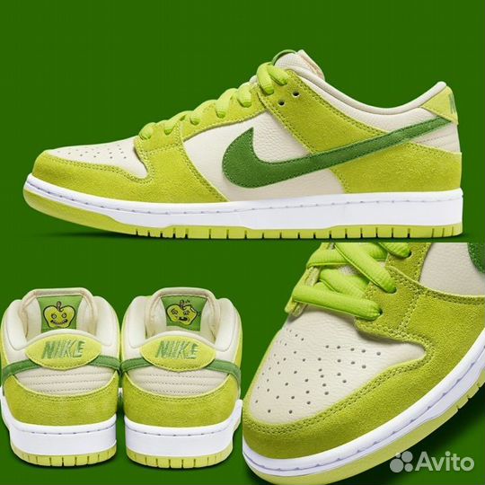 Кроссовки nike dunk low green apple