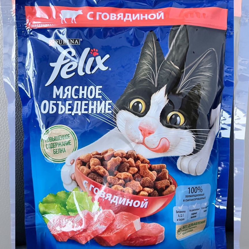 Корм сухой Felix с говядиной для кошек 600г