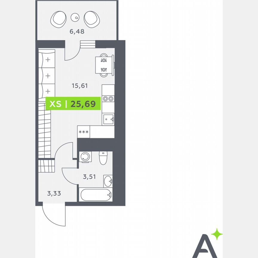 Квартира-студия, 24,2 м², 4/12 эт.