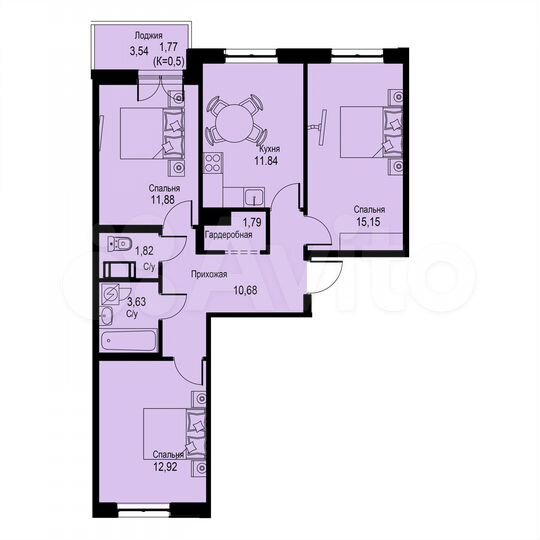 3-к. квартира, 71,5 м², 3/12 эт.