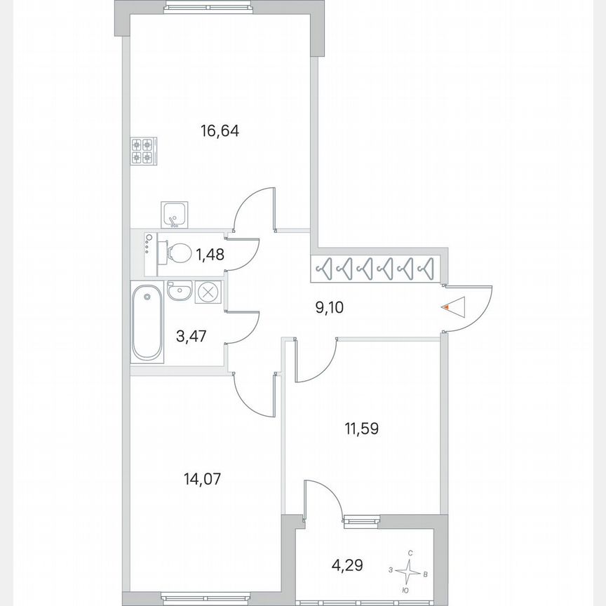 2-к. квартира, 58,5 м², 2/4 эт.