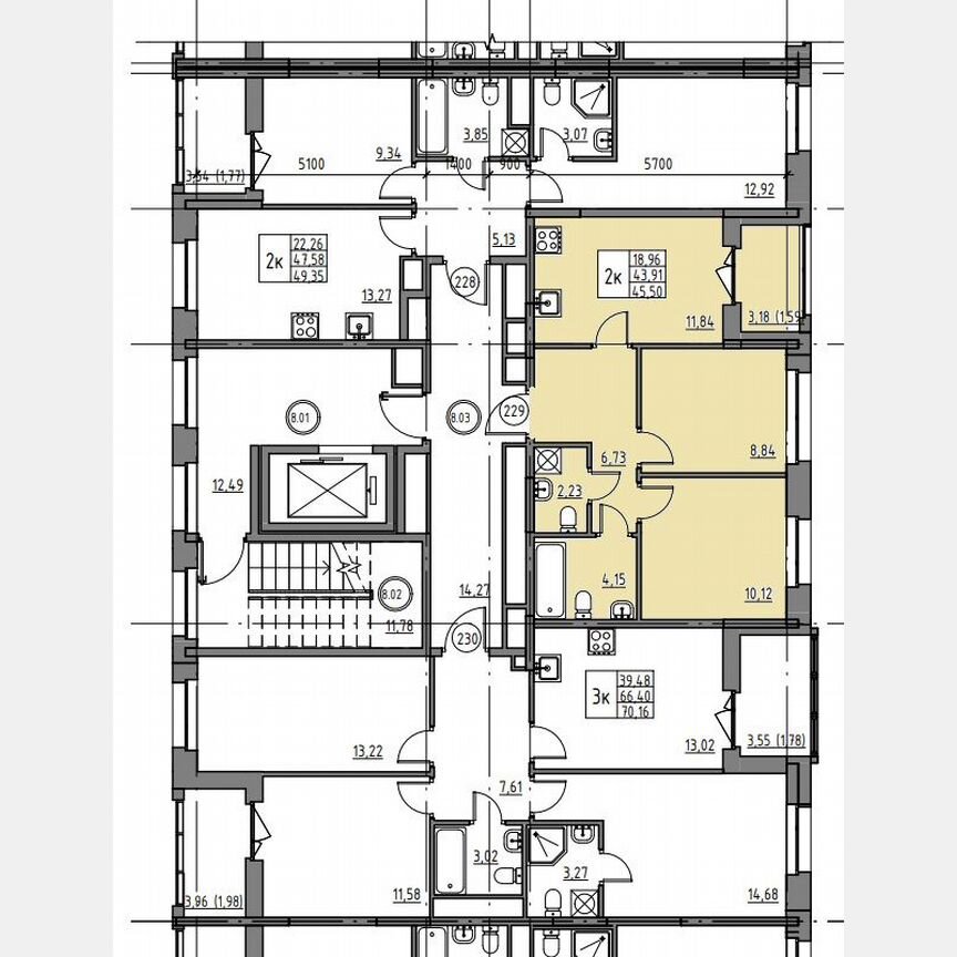 2-к. квартира, 45,5 м², 8/12 эт.