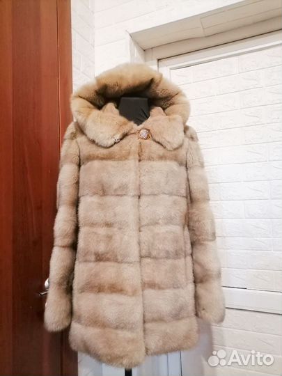 Шуба норковая с капюшоном поперечка 52