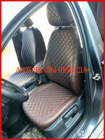 Чехлы Skoda Octavia A7 из экокожи шоколадные Ромб