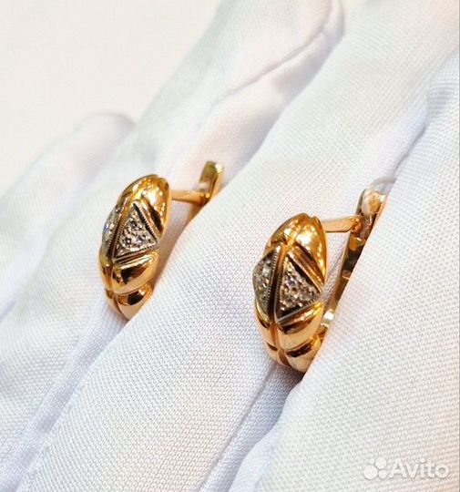 Серьги с природным камнем Золото