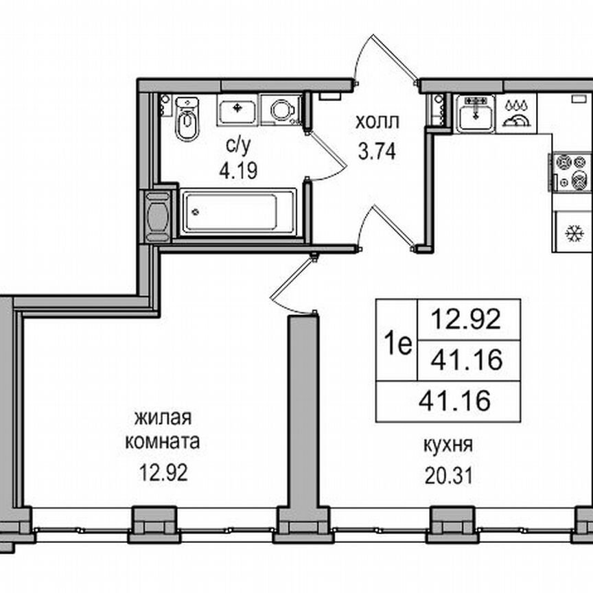 1-к. квартира, 40,9 м², 1/27 эт.