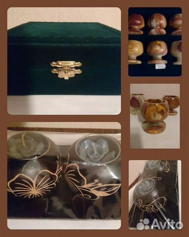 Набор рюмочек из Оникса и Подсвечник из дерева