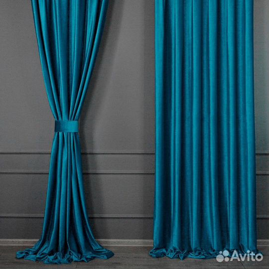 Шторы бархат Беллиссимо бирюзово-синий новые