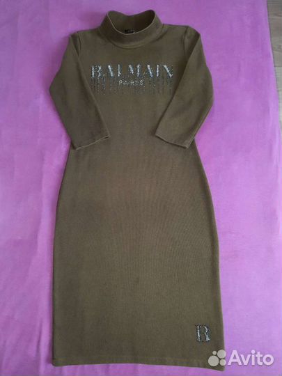 Платье Balmain цвета хаки, р.40